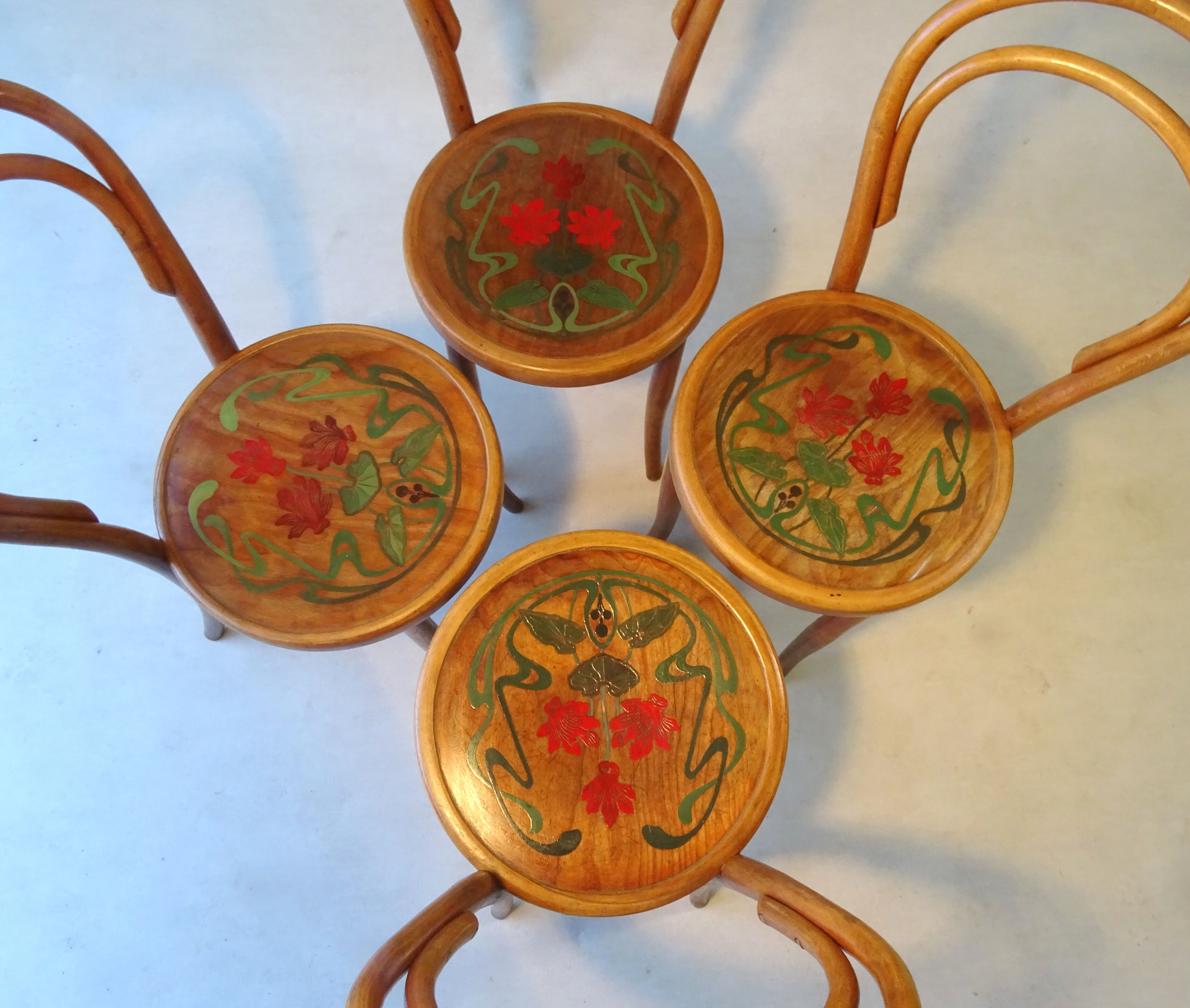 Set of 4 chairs n°14 1/2 by fiume around 1910 art nouveau revisited bistro