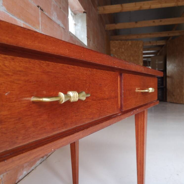 Modernist mahogany desk DLG Maxime Old – Hourglass handles (1940)
