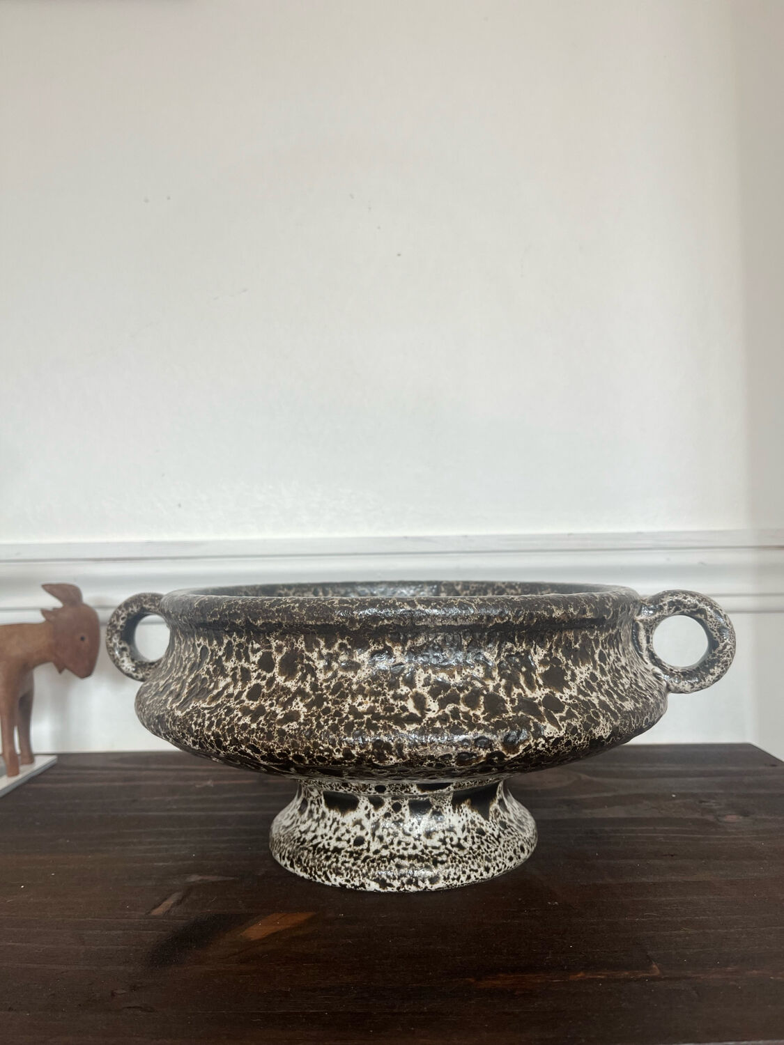 Footed bowl fat lava rock decor 1970
