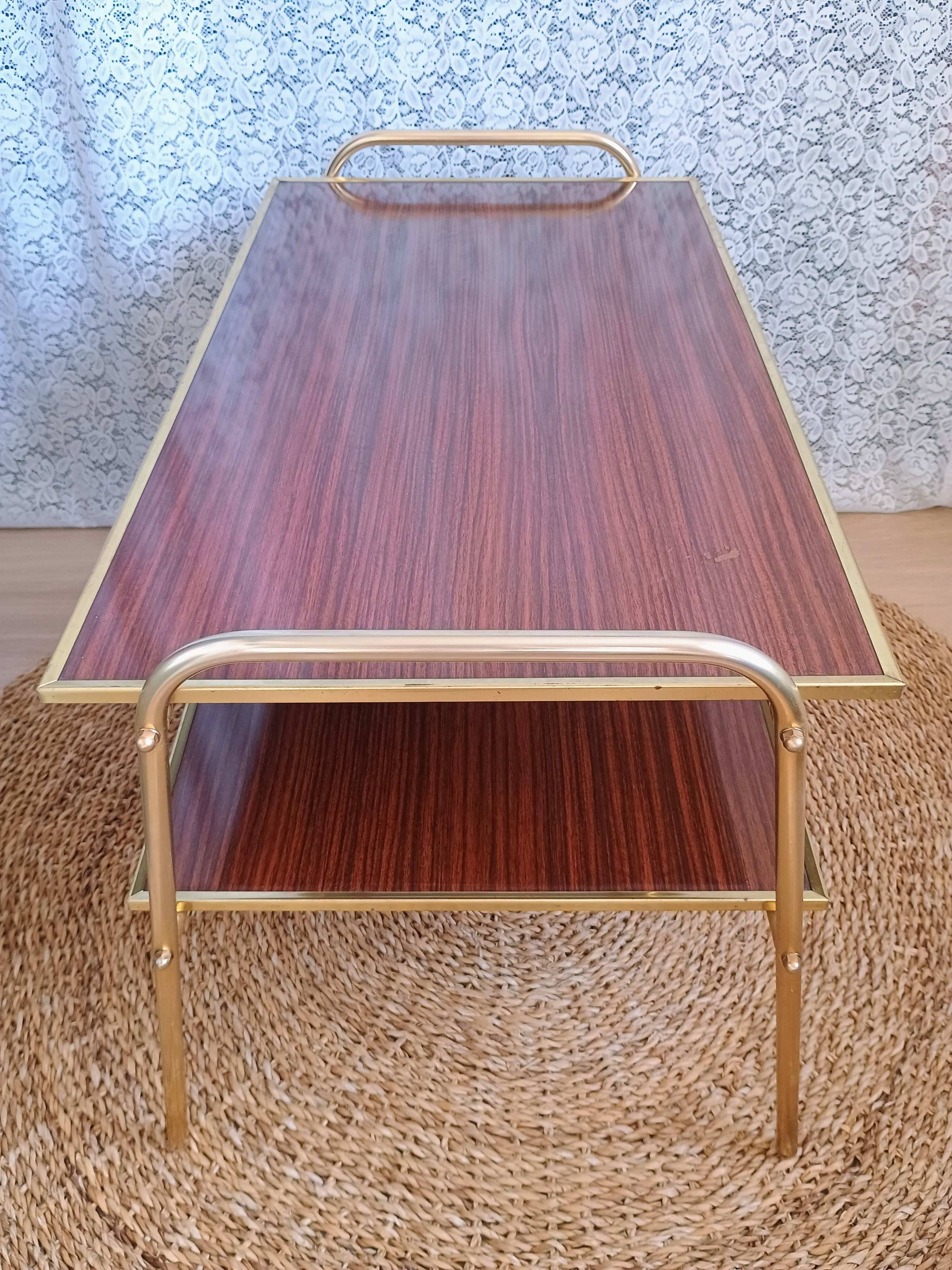 Coffee table with gold metal vinyl holder from the 70s)