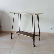 Vintage Formica and wrought iron rolling dessert trolley/side table.
