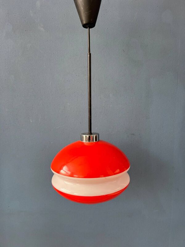 Suspension vintage en verre orange Peill & Putzler