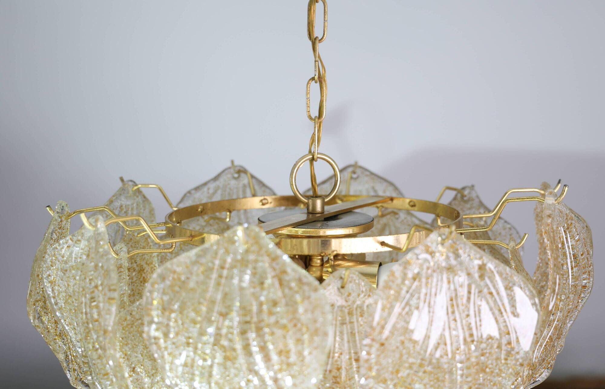 Amazing Large Murano Glass Gold Leaves Chandelier