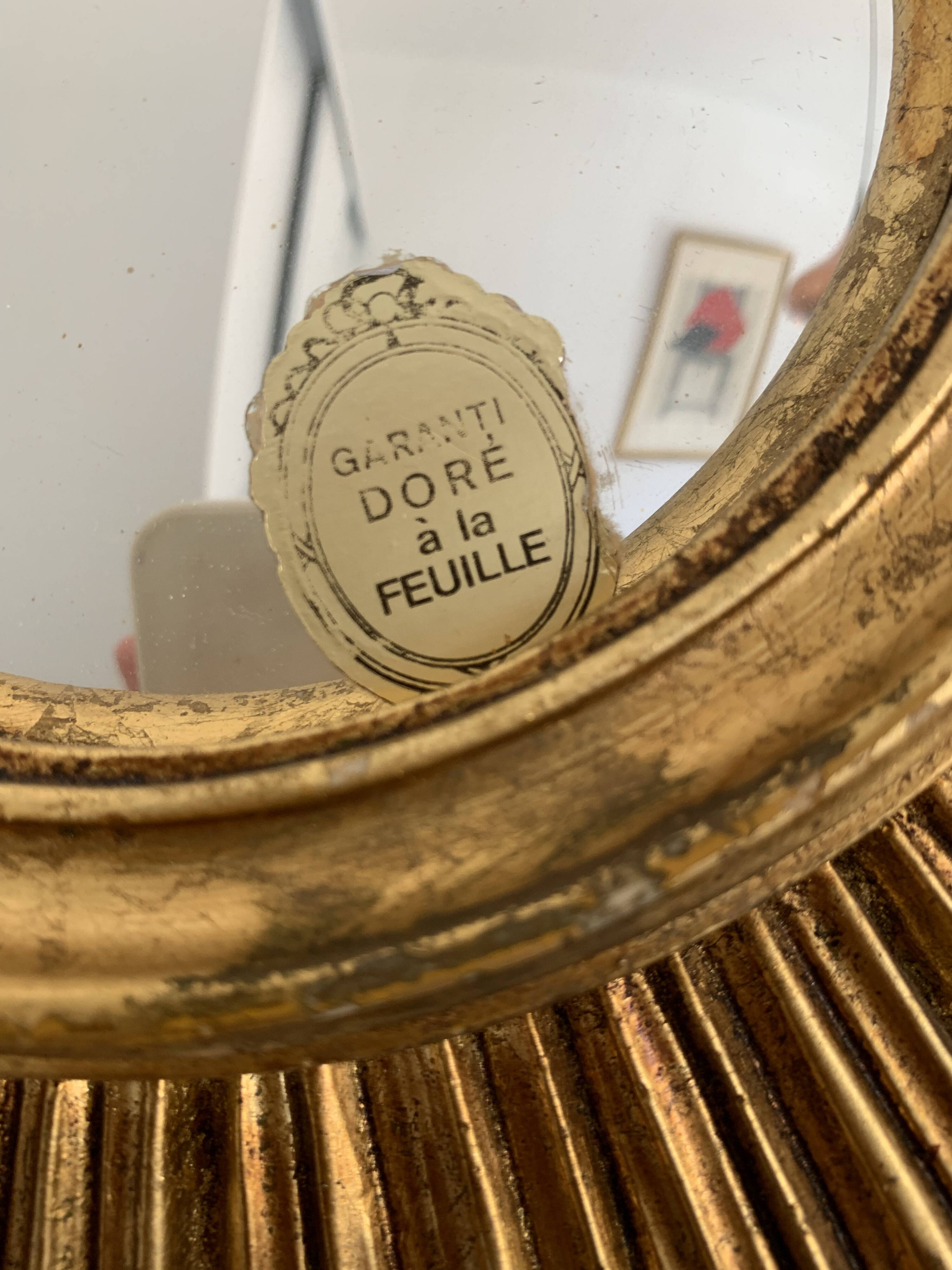 Vintage mirror 1960 witch's eye sun gold leaf - 43 cm