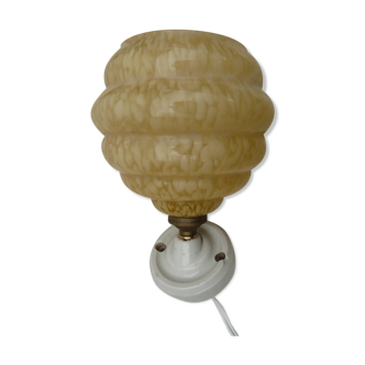 art deco wall light in porcelain and yellow glass