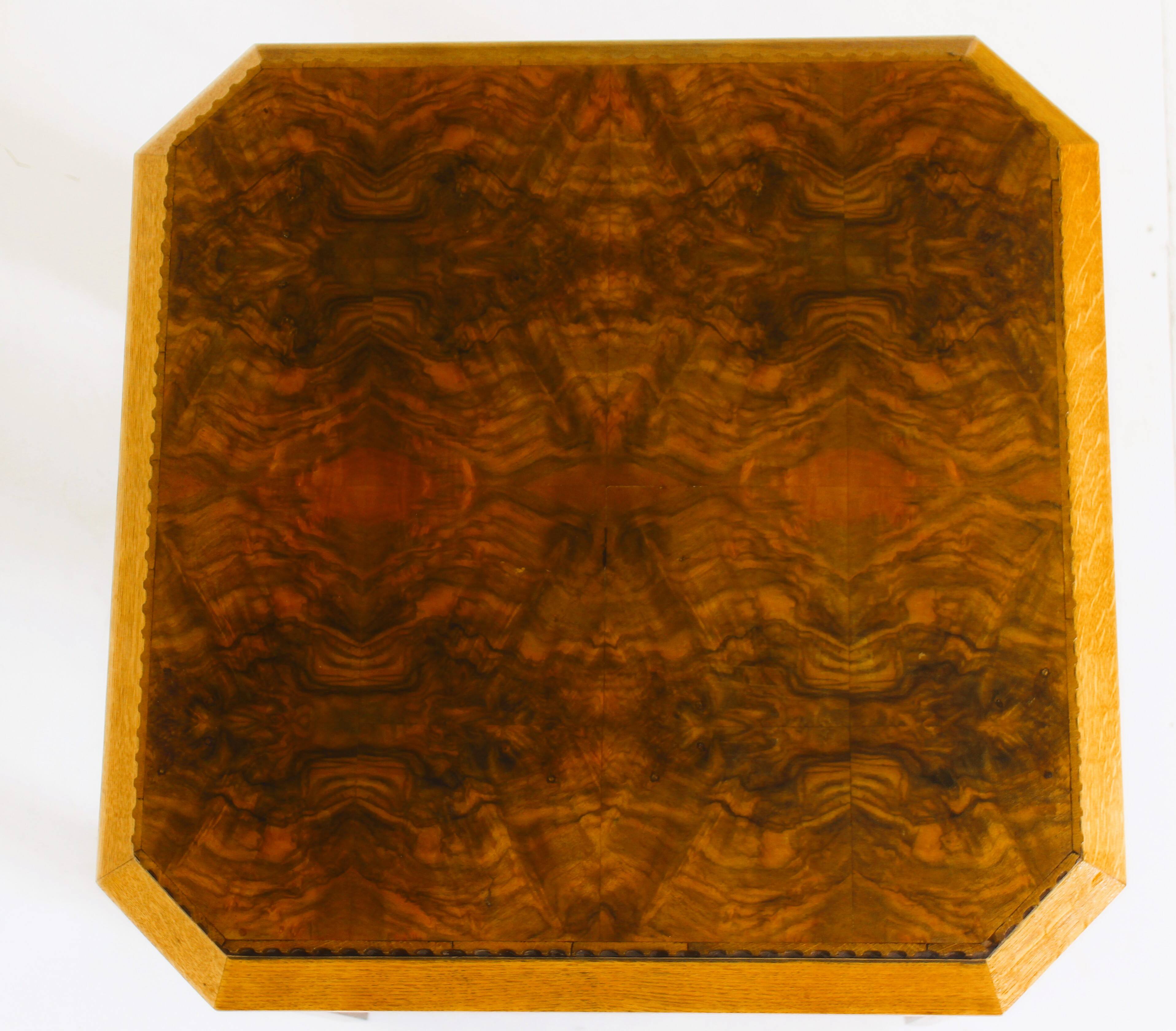 Side table or Art Deco coffee table in walnut and oak burl.