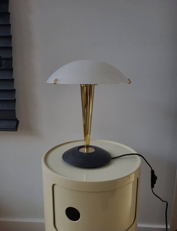 Lampe champignon, Luciano Cesaro, messing/mat zwarte tafellamp, jaren 90
