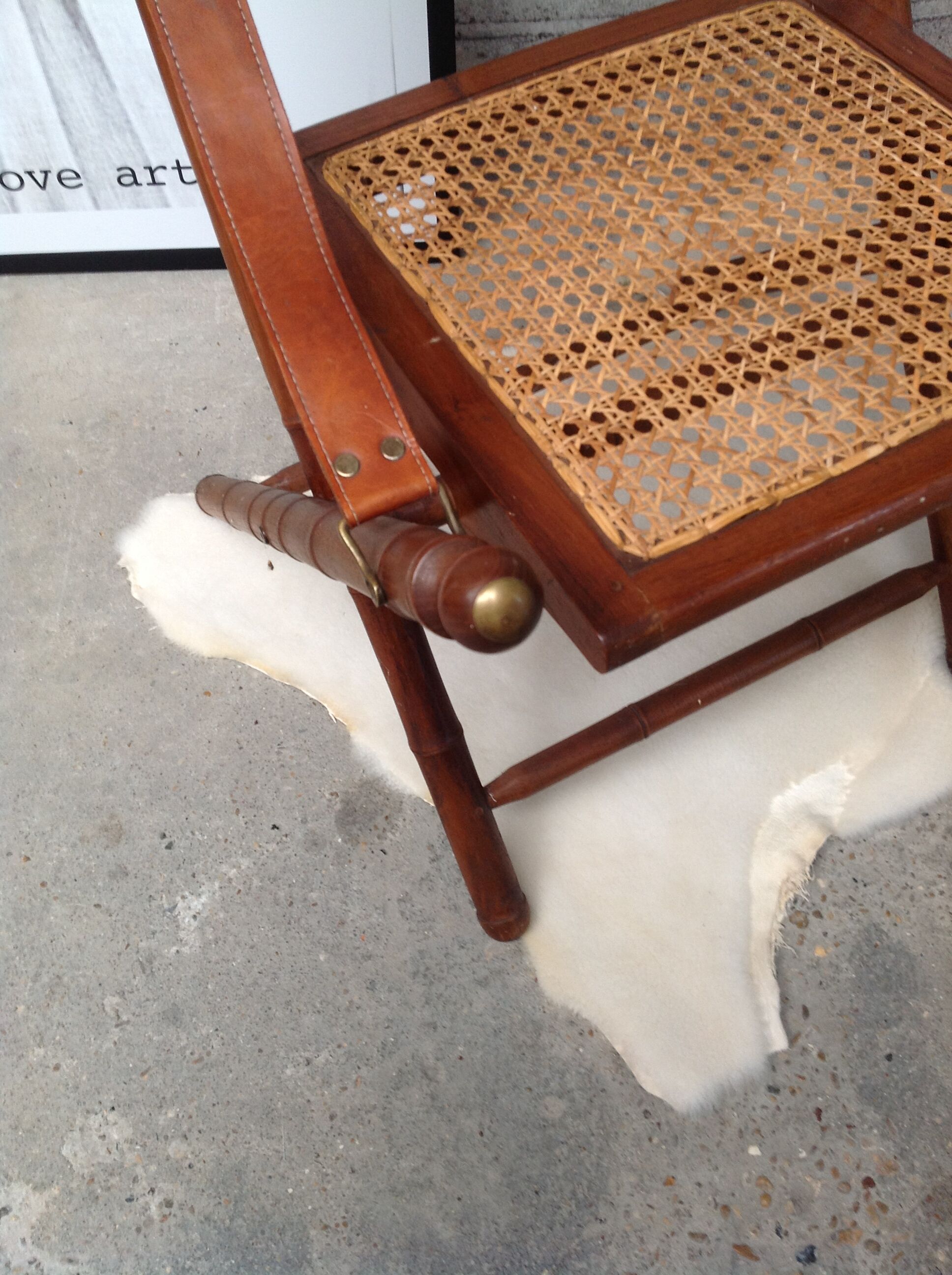 Bamboo folding armchair and caning