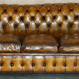 Vintage Chesterfield leather sofa bed, fully restored, circa 1940.