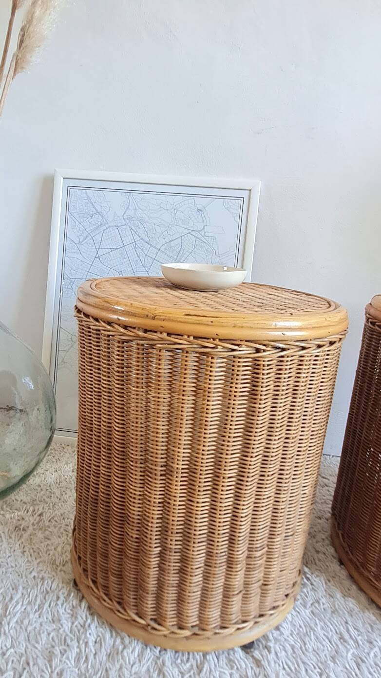 Pair of wicker bedside tables circa the 1970s.