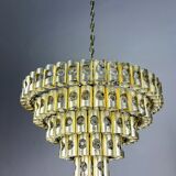 Gaetano Sciolari 5-tier chandelier, brass & crystal, Italy, 1970s