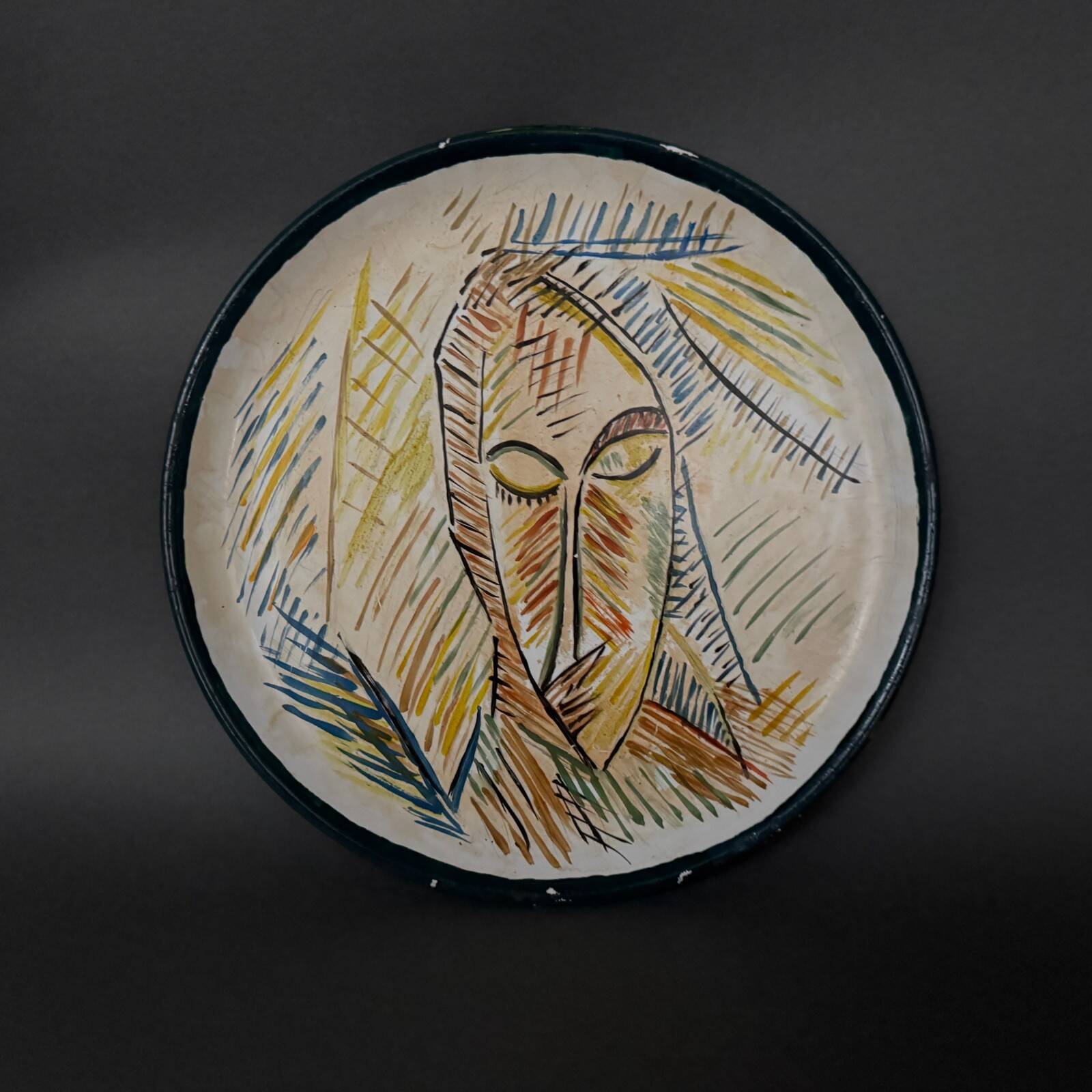 Ceramic plate 1960 female face monogram CD