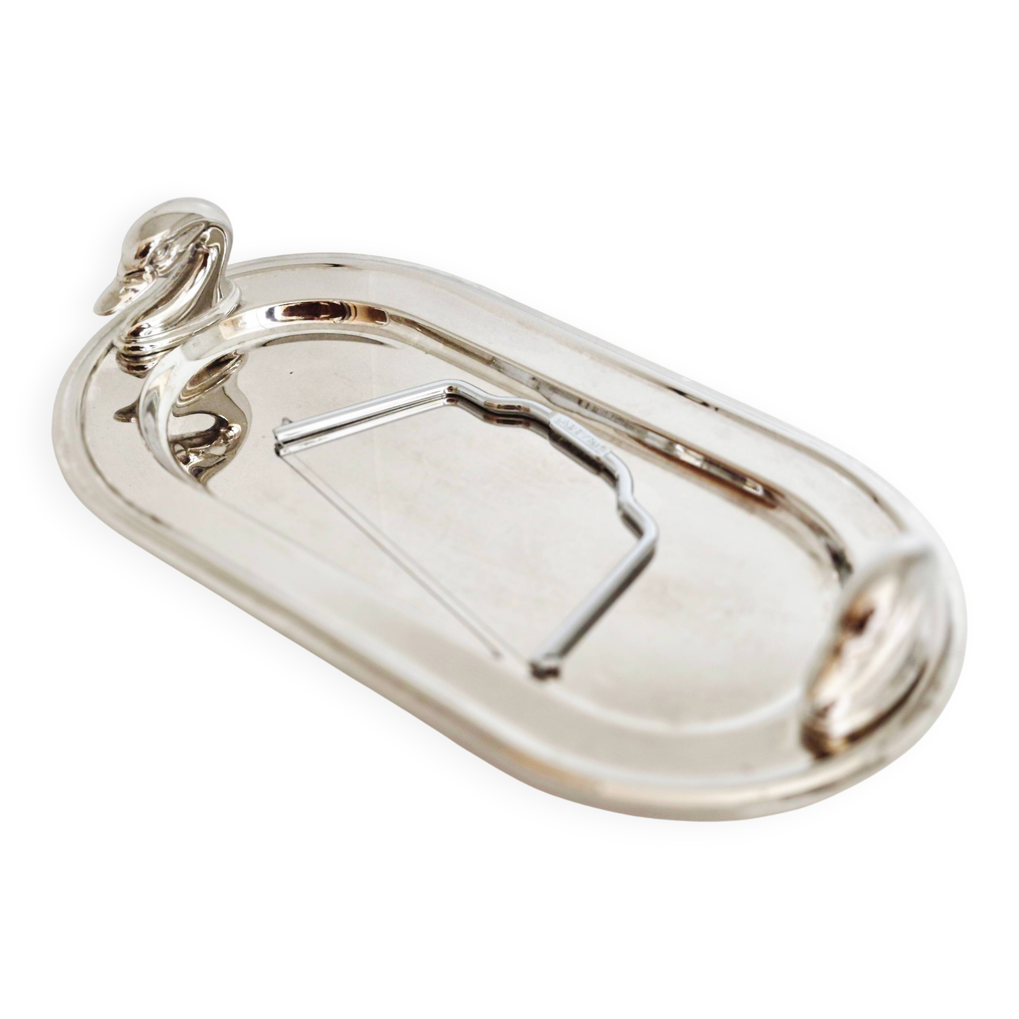 Silver-plated serving dish for foie gras.