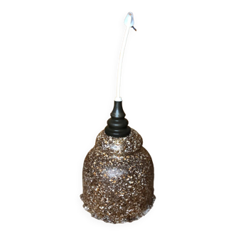 Old vintage white & brown spotted blown glass pendant light #a541