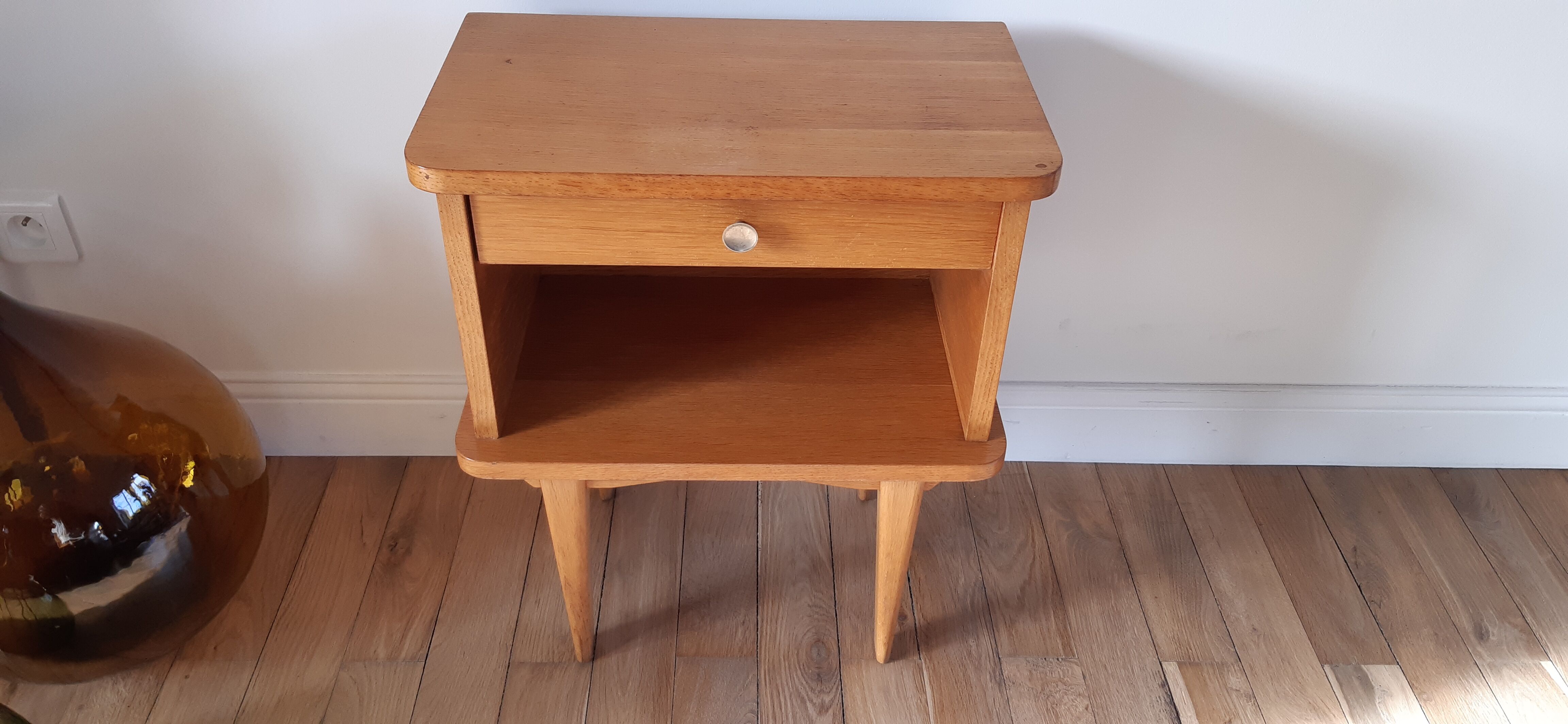 Scandinavian bedside oak compass feet 50-60s