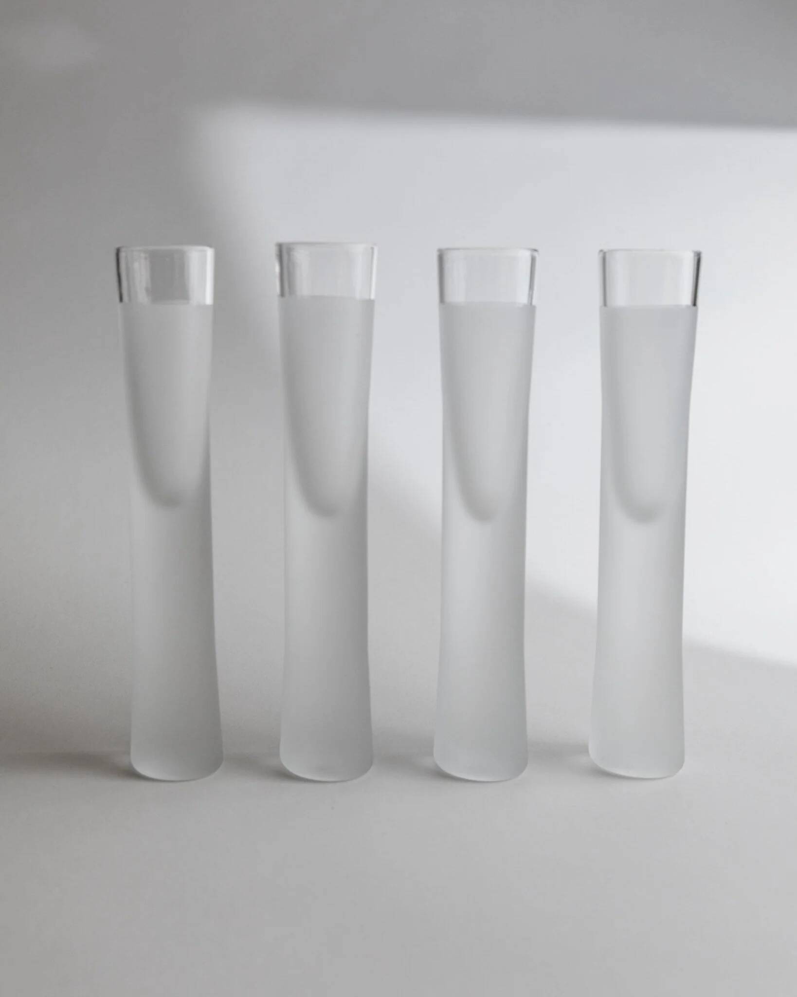 Transparent Murano Glass Liqueur Glasses - Set of 4, Ice-Effect, Heavy Tubular Design, Italy 1980s