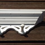 Vintage French White Shabby Chic 6 Peg Coat Rack with Shelf Cut-Out Detail