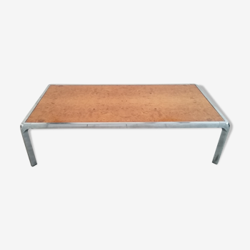 1973 vintage elm wood and stainless steel coffee table
