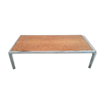 1973 vintage elm wood and stainless steel coffee table