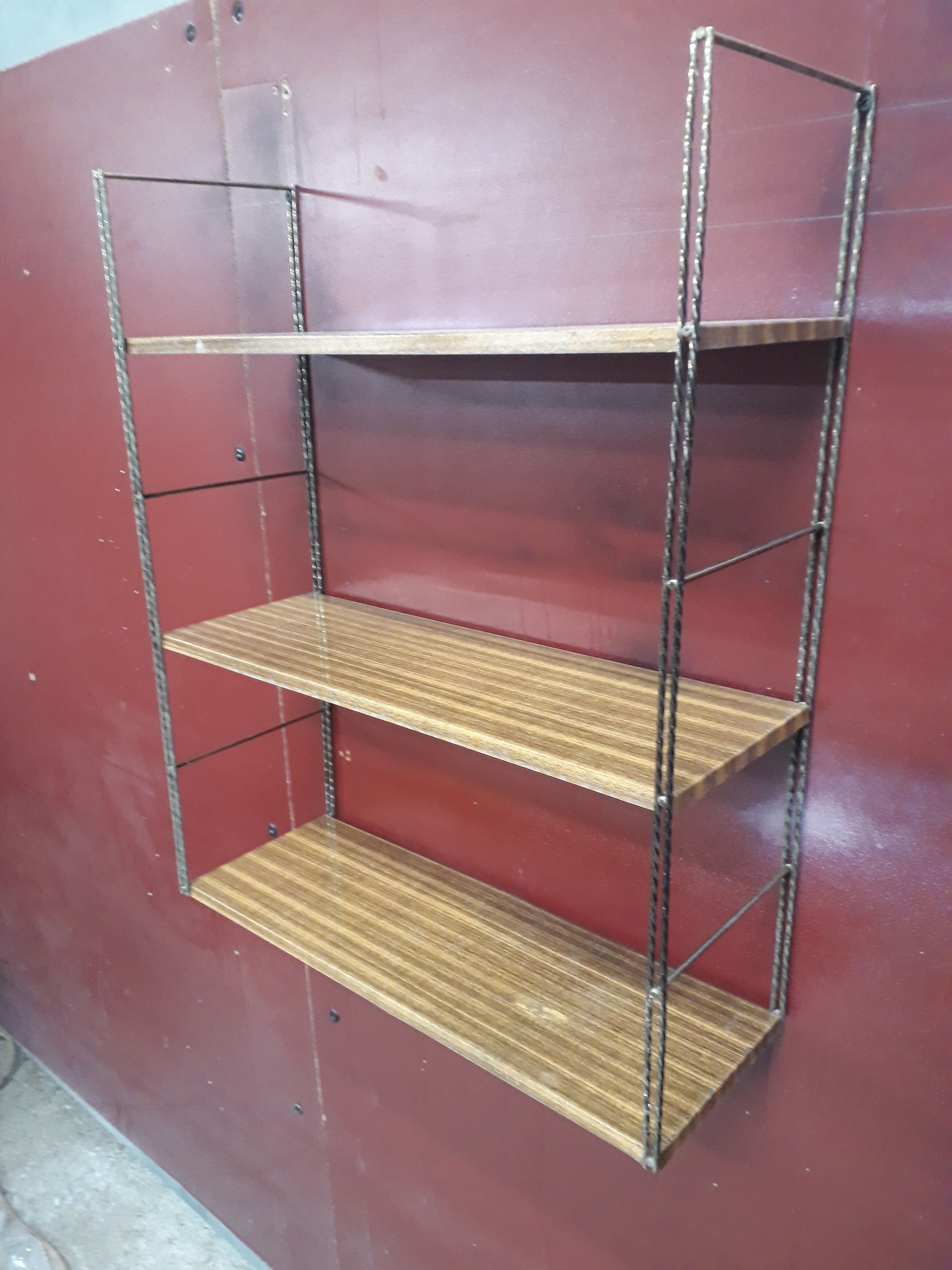 Etagere vintage string metal faux wood very deco 1960