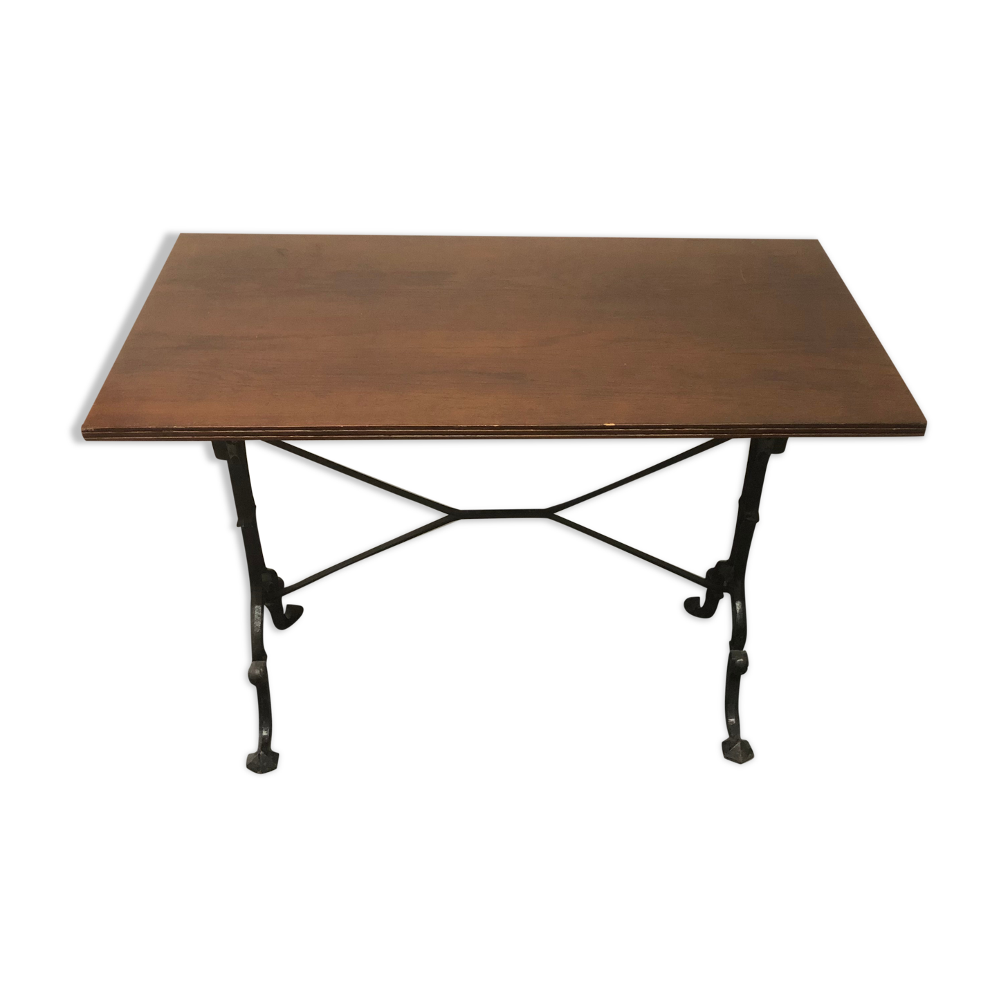 Old rectangular metal bistro table Wooden top Bar Restaurant