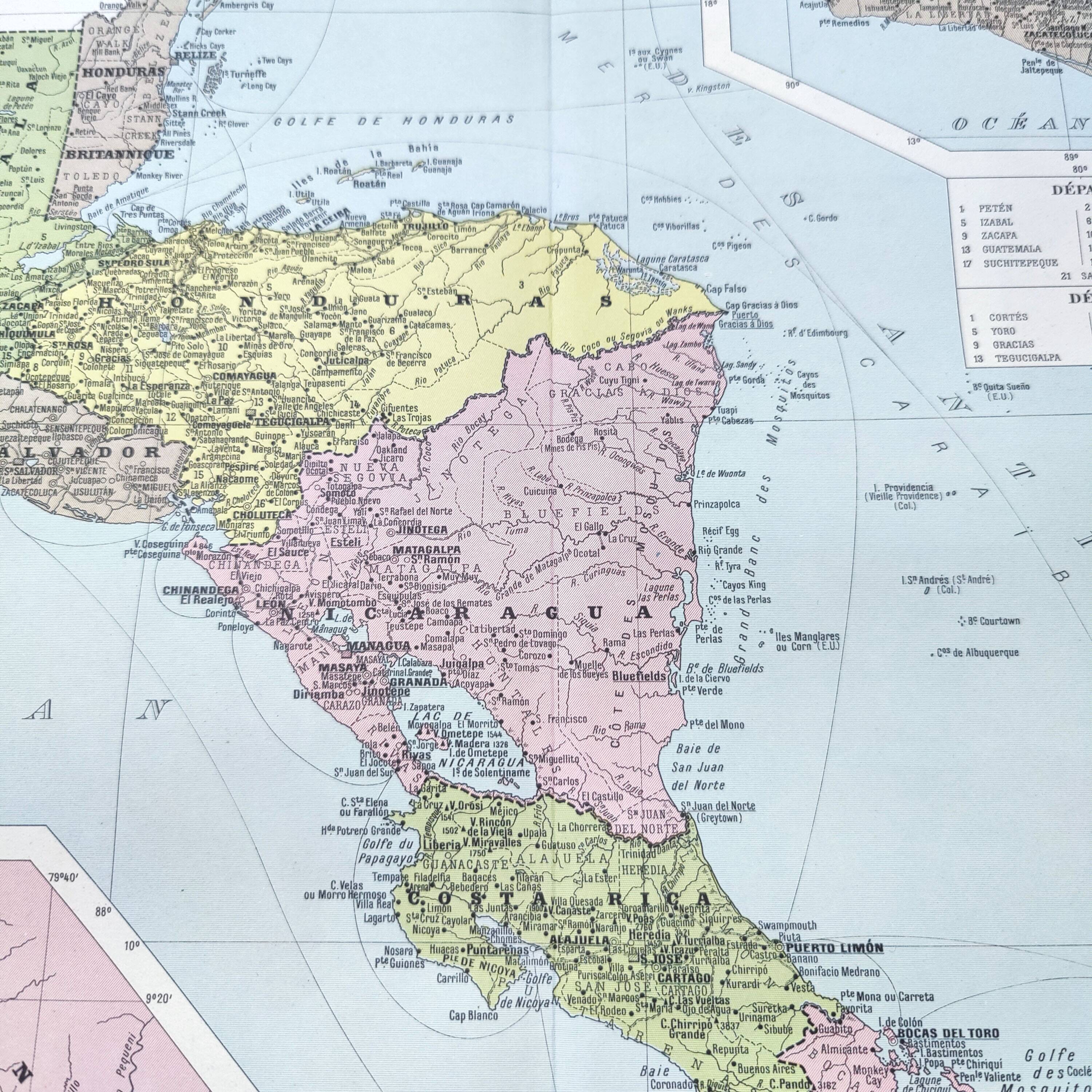 Vintage Central America map from 1950