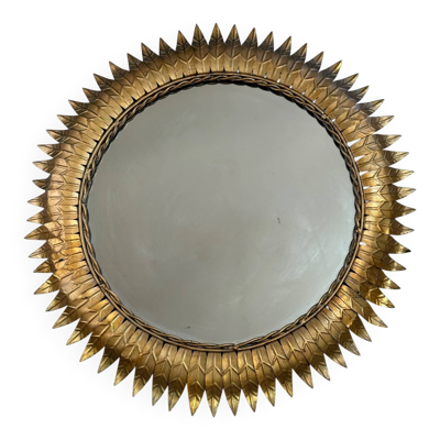 Miroir soleil rond en fer forgé, Italie années 50