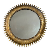 Round sun mirror in wrought iron from the 1950s Italy.