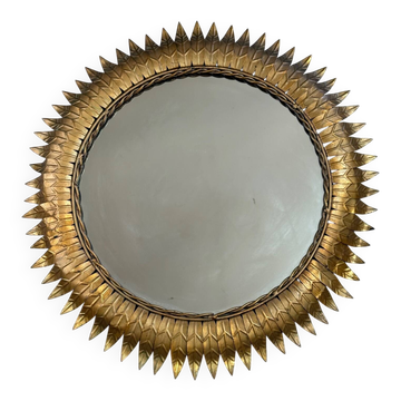 Round sun mirror in wrought iron from the 1950s Italy.