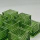Set of 8 vintage green pressed glass candle holders