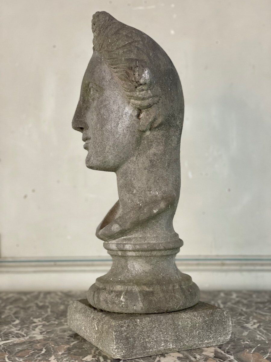 Female bust sculpted in stone