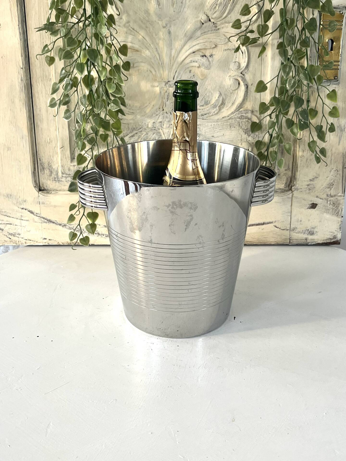 Art Deco Champagne Ice Bucket, Vintage French Chromed Stainless Steel