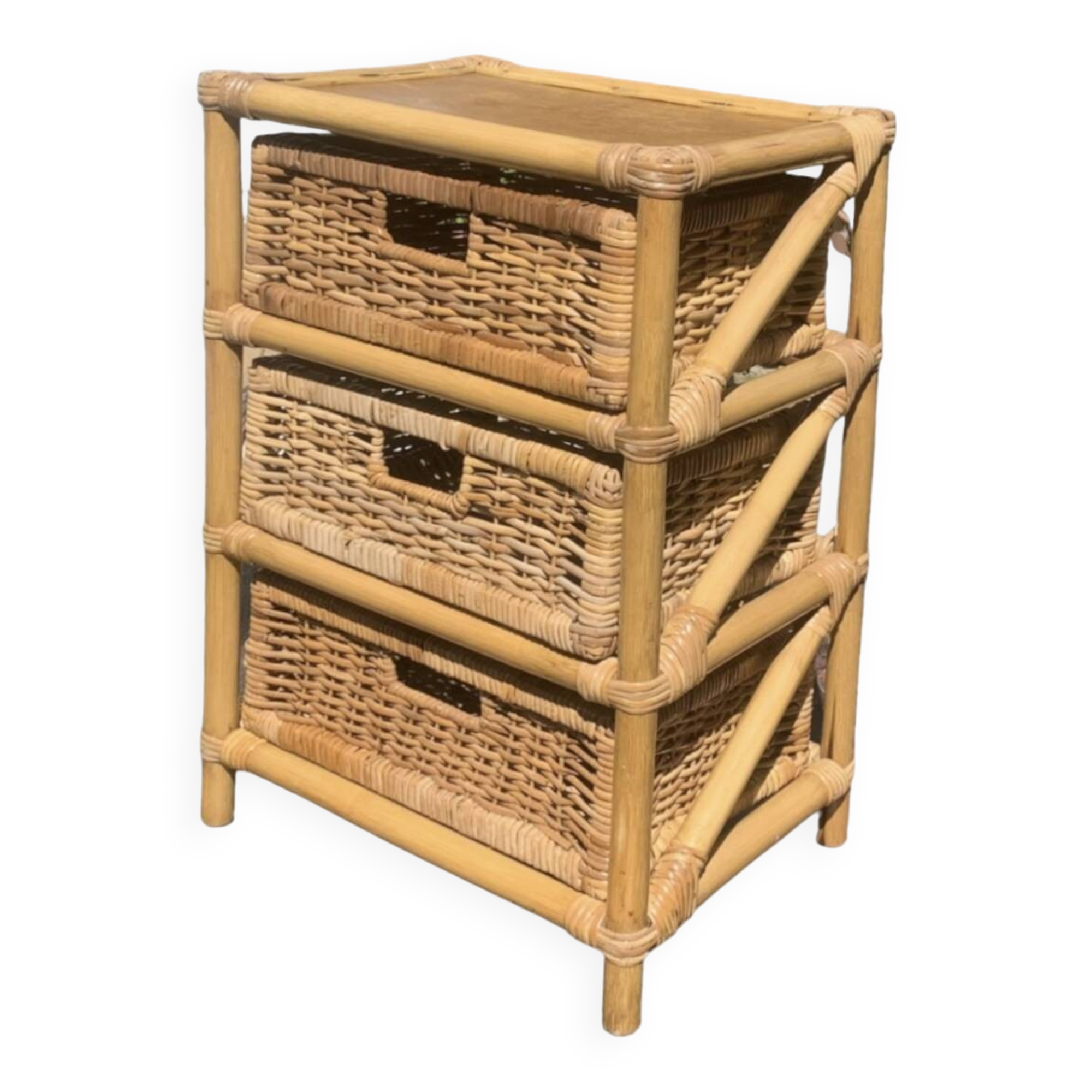 Vintage rattan and bamboo chest of drawers
