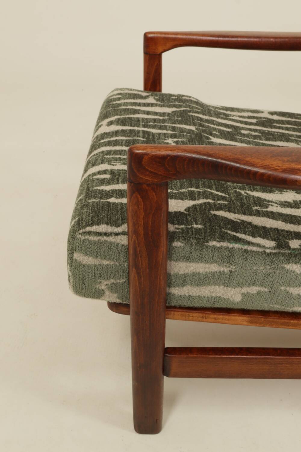 Vintage green jacquard armchair, mid-century modern design, 1965.