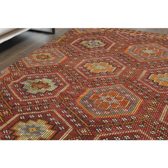 1970s Vintage Turkish Oushak Handmade Wool Cotton Red Area Rug 169x280