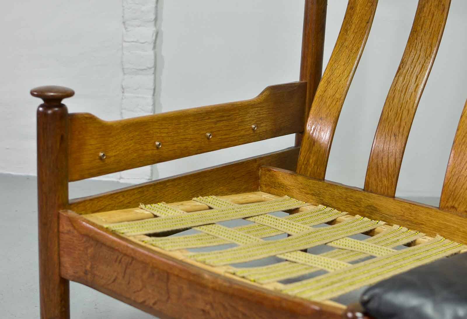 Sturdy Mid-Century Smooth Black Leather Scandinavian 3-Seat Sofa, 1960s