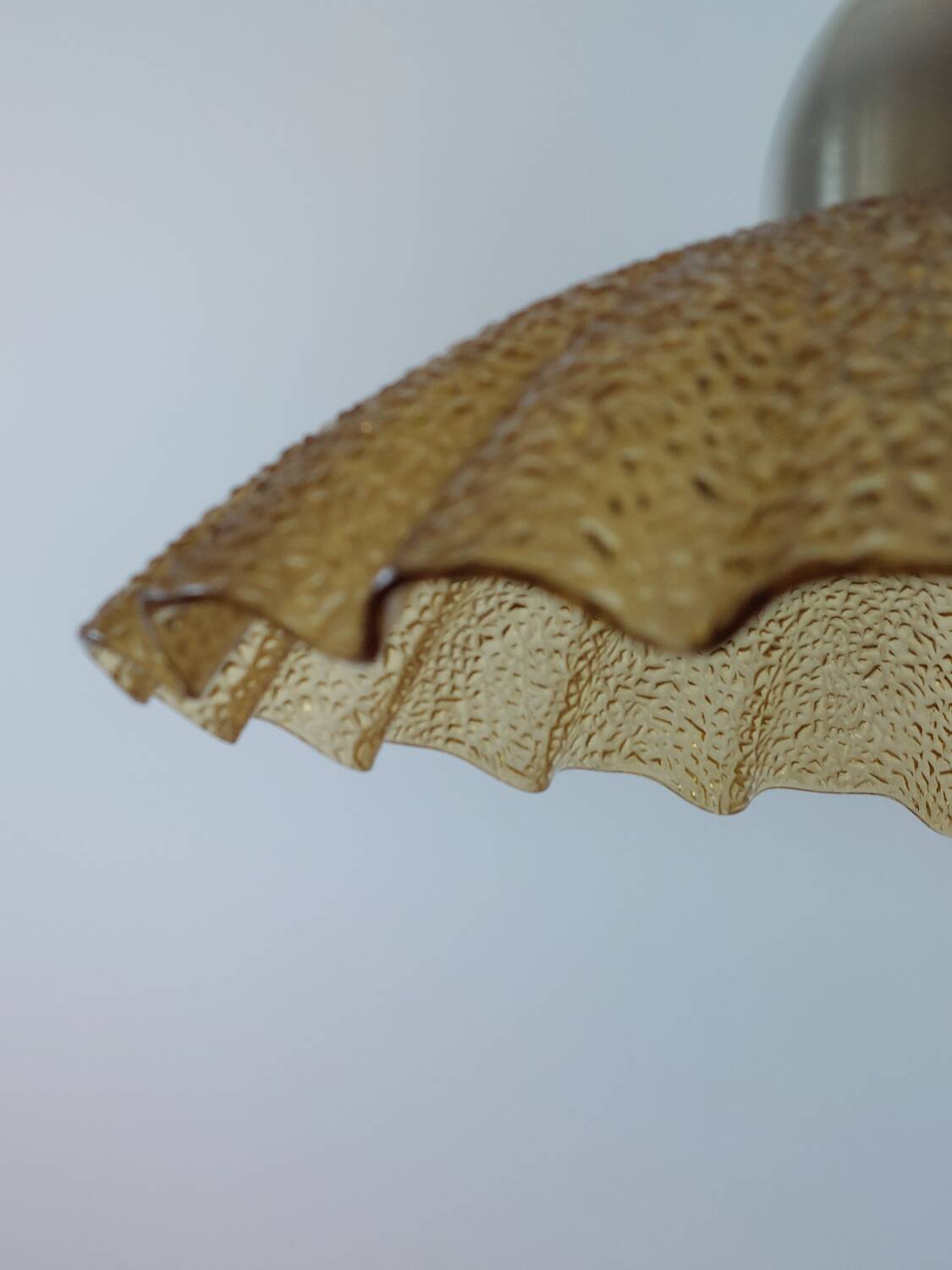 Vintage structured glass and metal pendant light 1980s