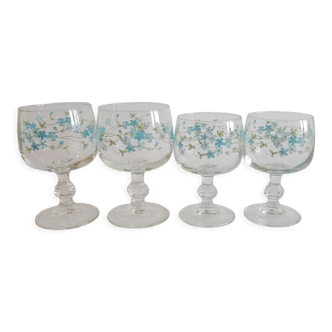 Set de 4 verres à pieds modèle Véronica Myosotis France vintage