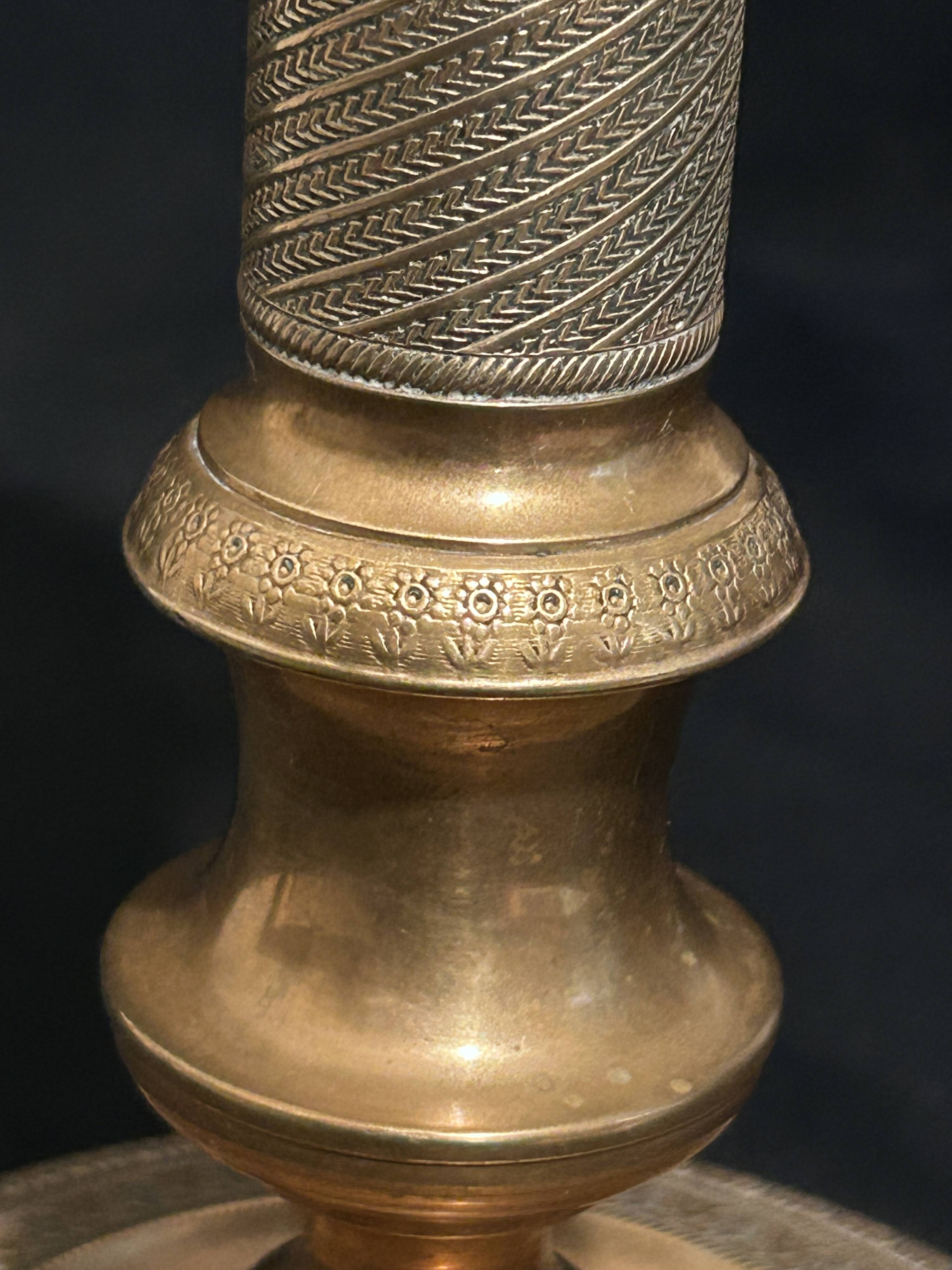 Pair of large 19th-century guilloché brass candlesticks - Louis XVI / Napoleon