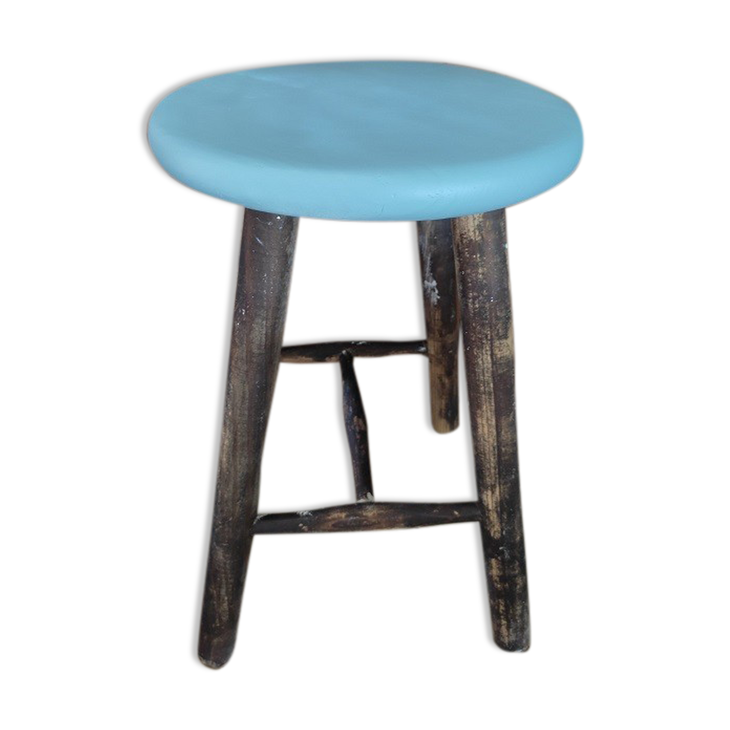 Seated wooden stool restyled patinated feet dp 0522041