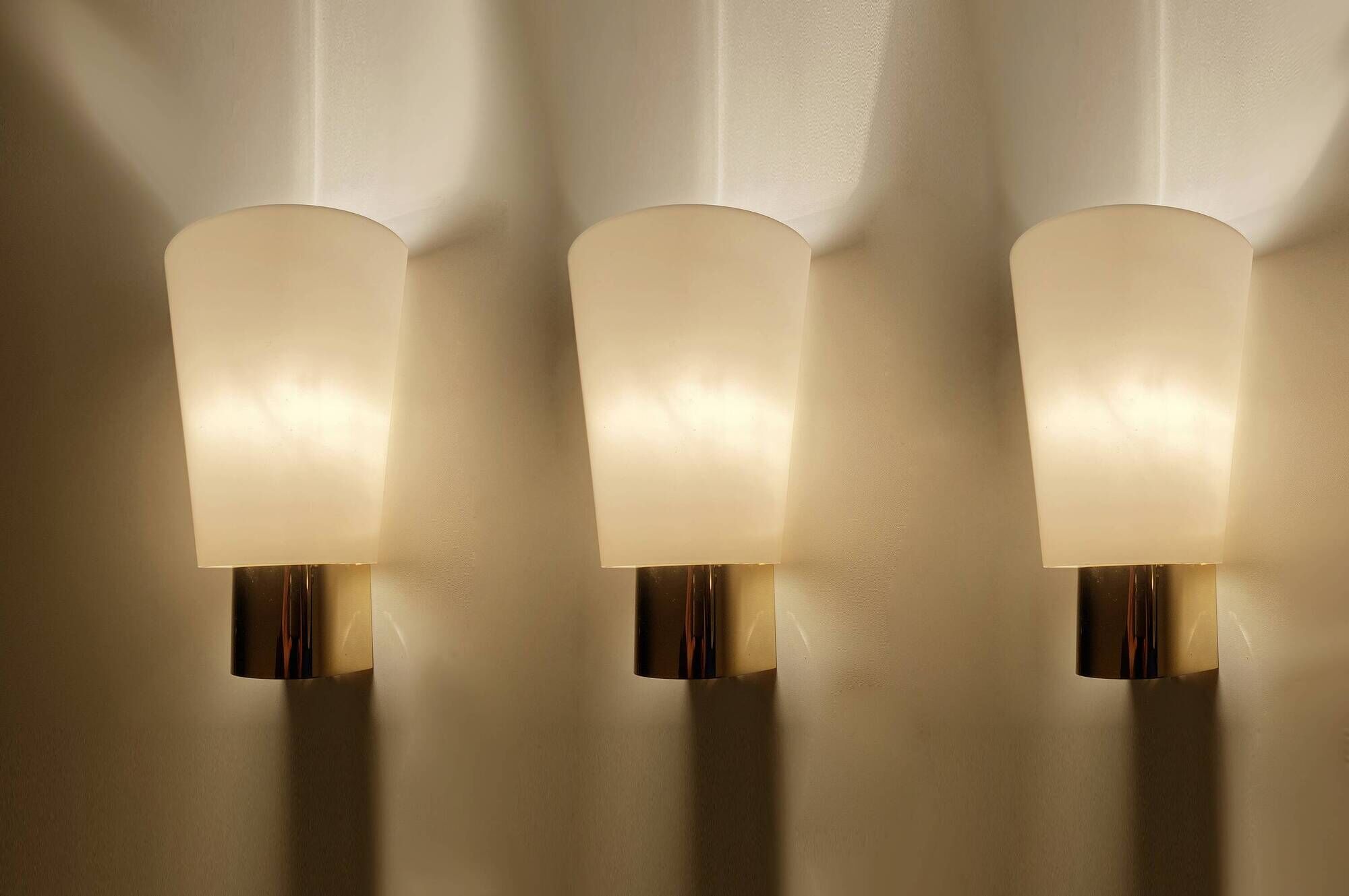 Set of 3 Vintage Limburg Wall Lights Gilded with fine gold, Glass