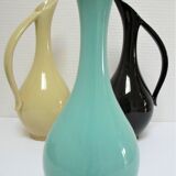 Trois céramiques émaillées design années 60 soliflores noir jaune vert