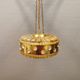 Ceiling-hanging lamp in glass with prisms and metal details