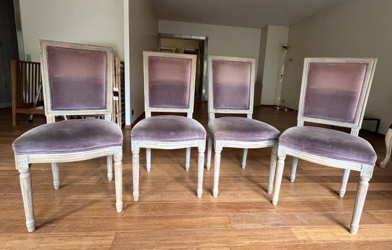 Set of 8 Louis XVI style chairs – Patinated wood and velvet