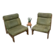 Fauteuil en cuir vert et bois de chêne
