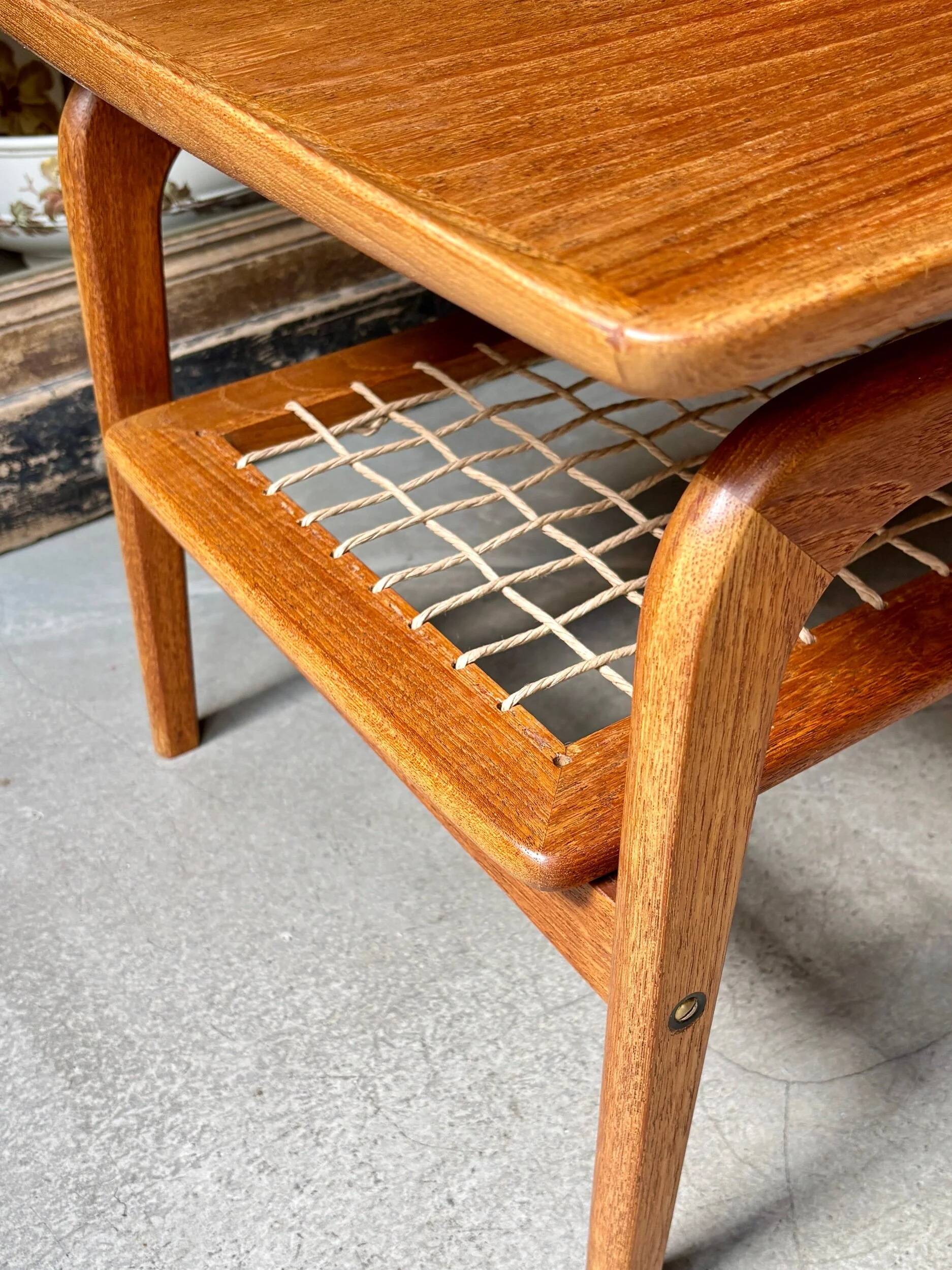 Danish coffee table in teak and rope by Arne Hovmand Olsen