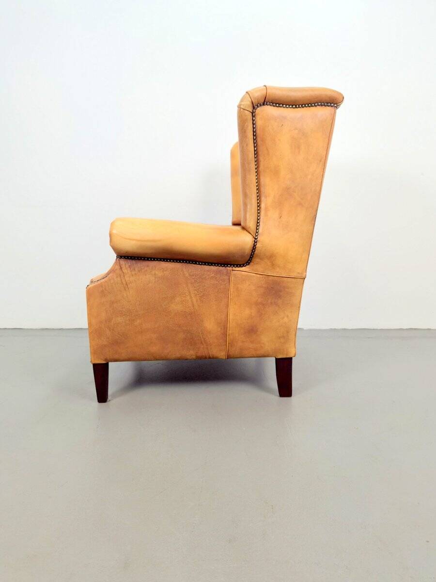 Vintage Sheepskin Leather Wing-Back Chair, 1970s