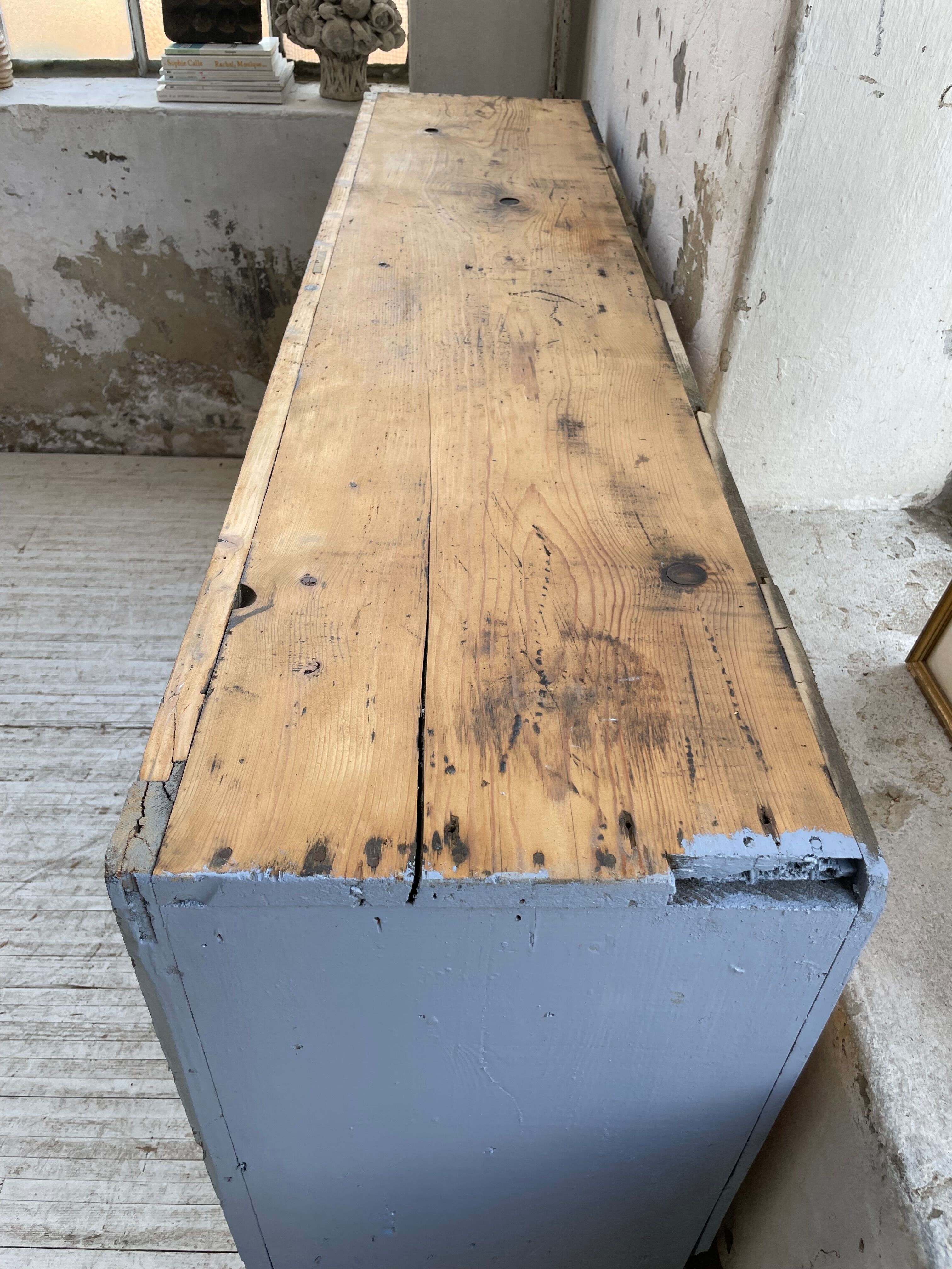 Factory blue patinated workshop furniture