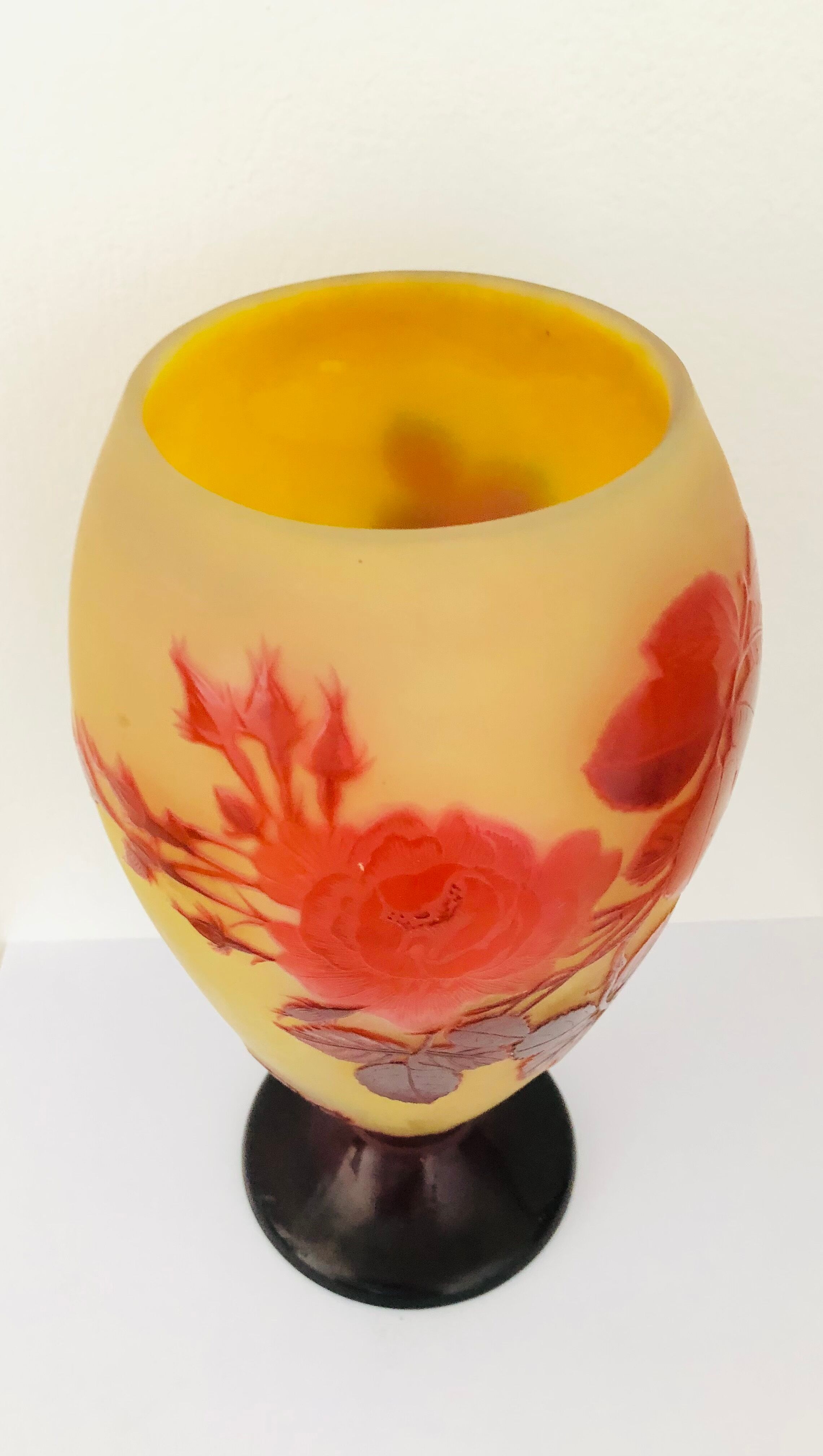 Gallé vase decorated with red roses