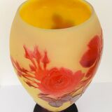 Gallé vase decorated with red roses